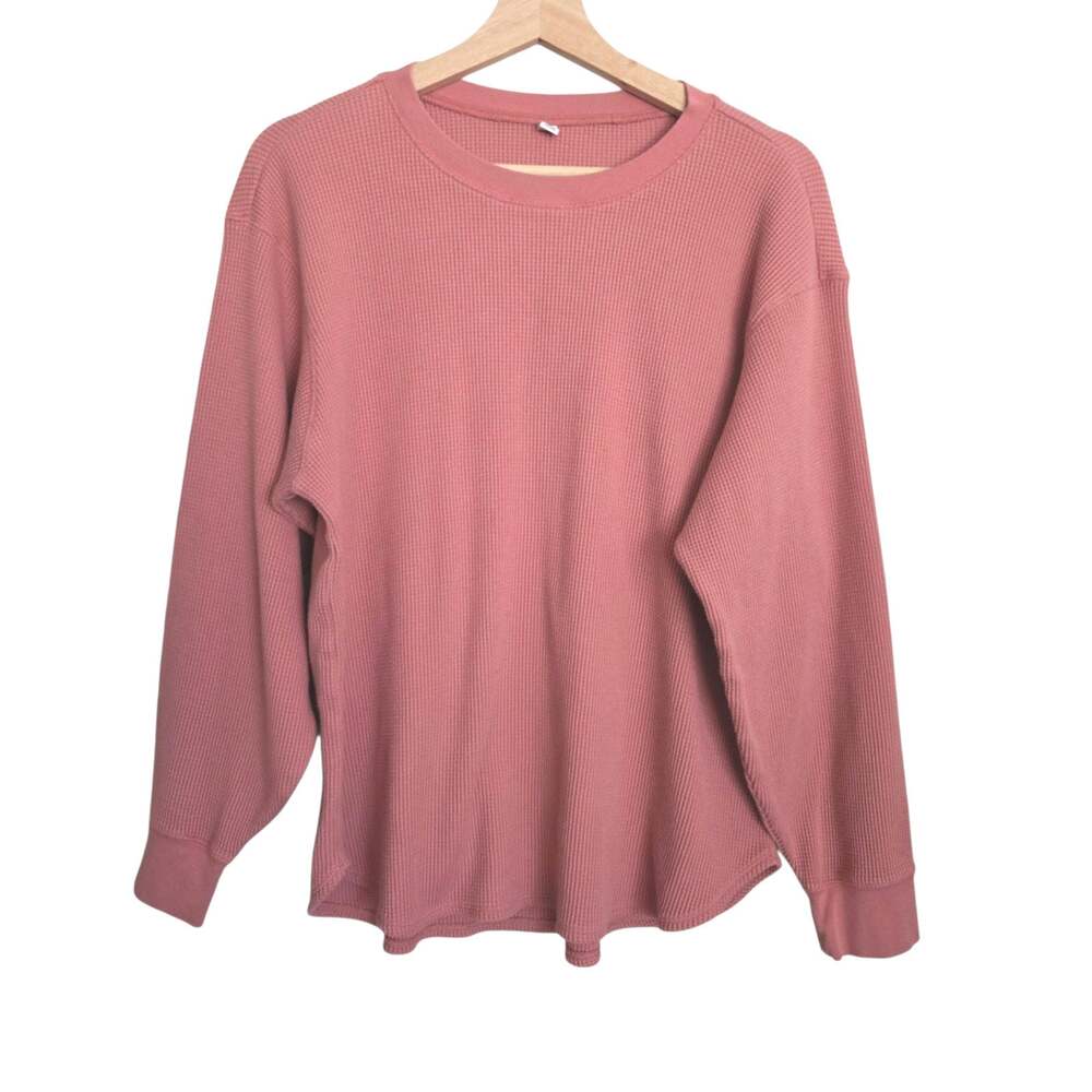 Uniqlo XL Waffle Knit Pullover Sweater Sweatshirt Thermal Preppy Feminine